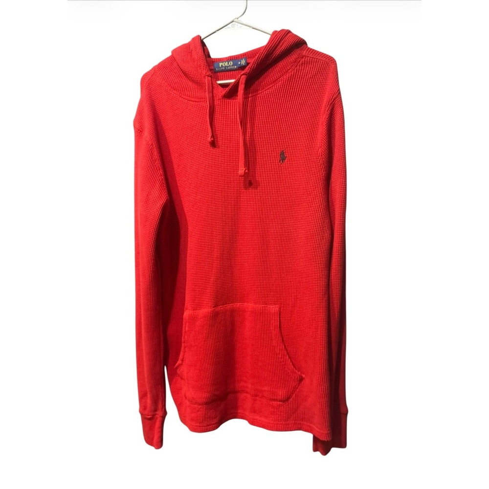 Polo Ralph Lauren Red Waffle Knit Thermal Hoodie Men's Medium Pullover Pony Logo